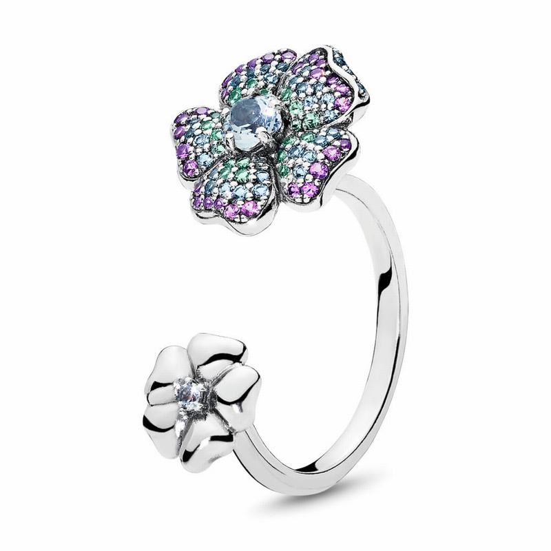 Pandora Glorious Blooms Statement Ring Ireland - Sterling Silver/Blue/Crystal/Cubic Zirconia - 82345